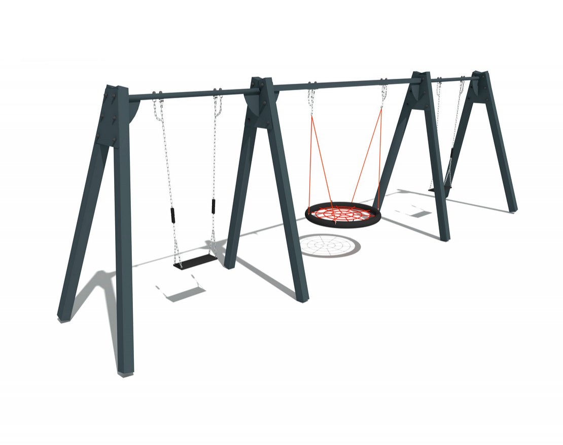 Качели на металлических стойках с прорез.сиденьями и сиденьем Гнездо ИО 01035 - вид 3